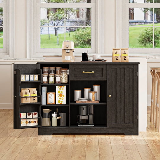 Coffee Bar, Aiho 45" Kitchen Storage Cabinet, Sideboard Buffet Cabinet with 14 Shelves, 1 Drawer - Black