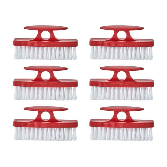 Superio Red Nail Brush Cleaner with Handle, 6 Pack - Durable Brush Scrubber To Clean Toes, Fingernails, Hand Scrubber All Surface Cleaning, Heavy Duty Scrub Brush Stiff Bristles, Easy To Hold
