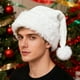 thumbnail image 1 of Sombrero Grueso Gorro de Papá Noel blanco de doble capa de piel sintética, ideal para fiestas navideñas, 31 x 47 cm, 1 unidad JASKFLY, 1 of 5