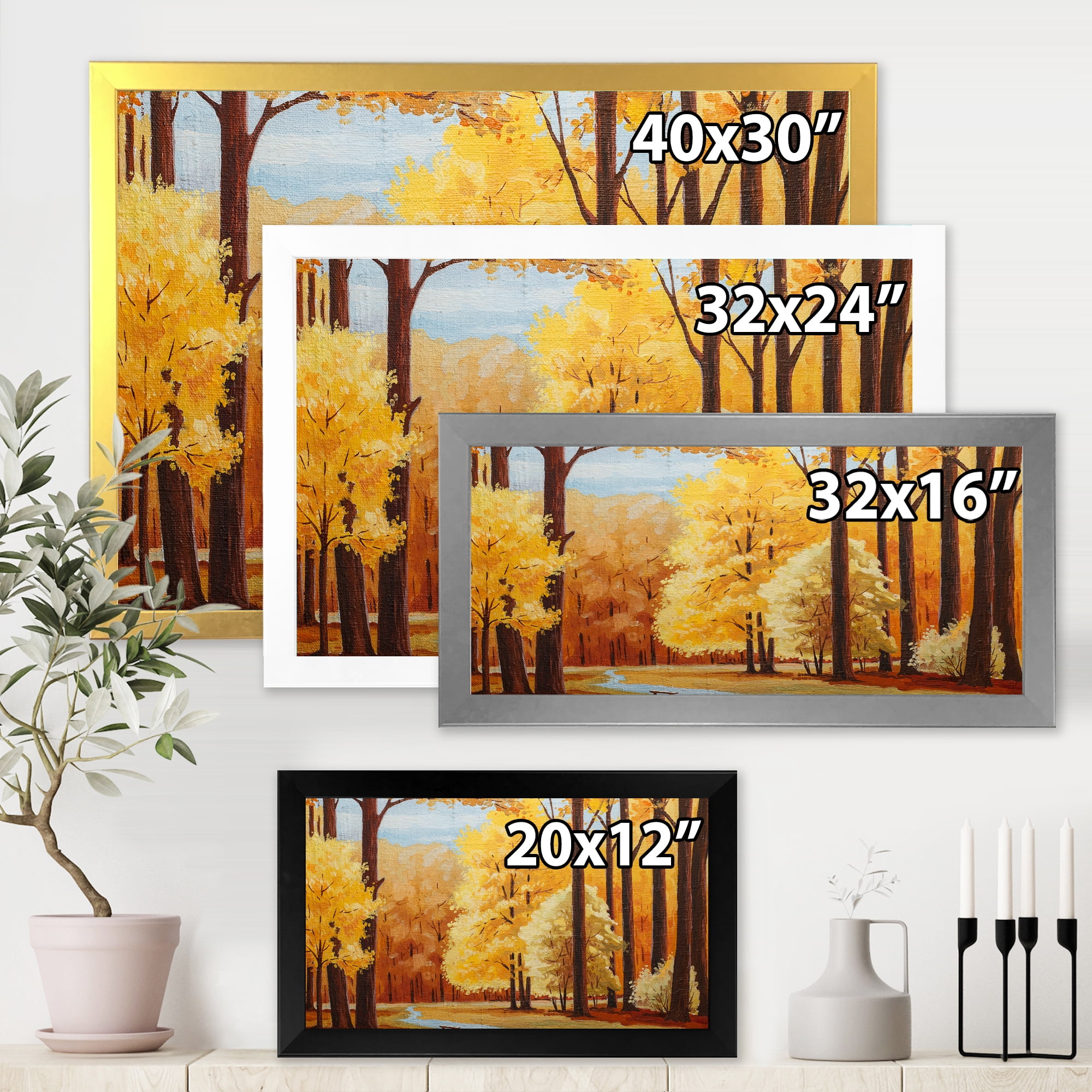 Designart 'Orange Autumn Trees At Sunrise' Farmhouse Framed Art Print