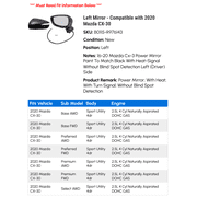 Left Mirror - Compatible with 2020 Mazda CX-30
