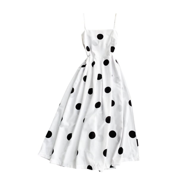 Dot Dress Vestido largo de cintura alta sin espalda, sin mangas, para mujer, blanco Vogacara AP001541-01B