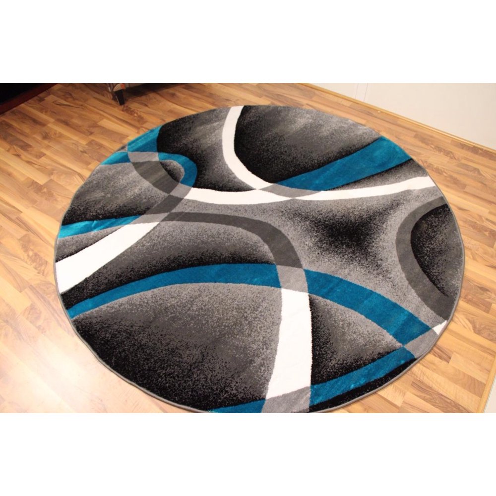 Persian Rugs 2305 Turquoise 6 Foot Round Modern Abstract Area Rug