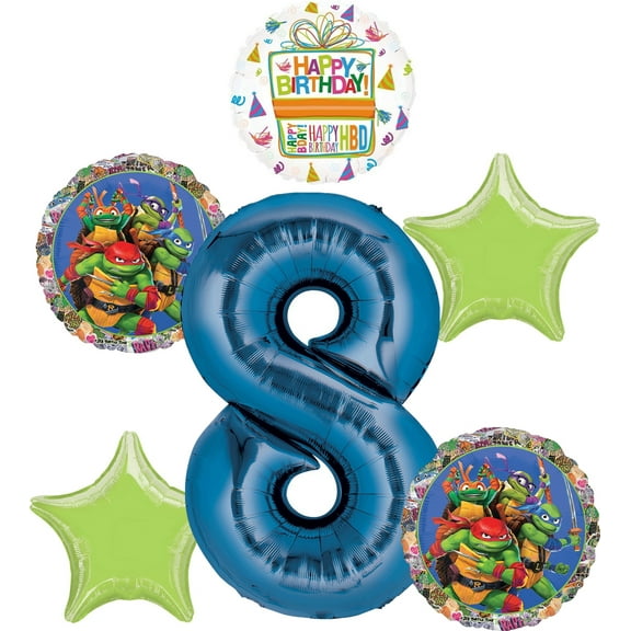 Anagram TMNT Mayhem 8th Birthday Party Supplies Foil Balloon Bouquet Decorations