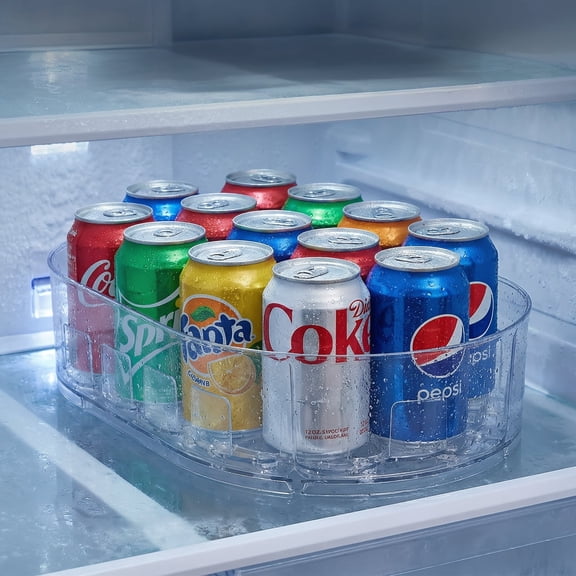 Lazy Susan Fridge Organizer, Rectangular 360° Rotating Refrigerator Turntable, Clear Fridge Organizers and Storage for Beverage Bottles, Soda Cans, Condiments & Jars, Cabinet Pantry Organizer