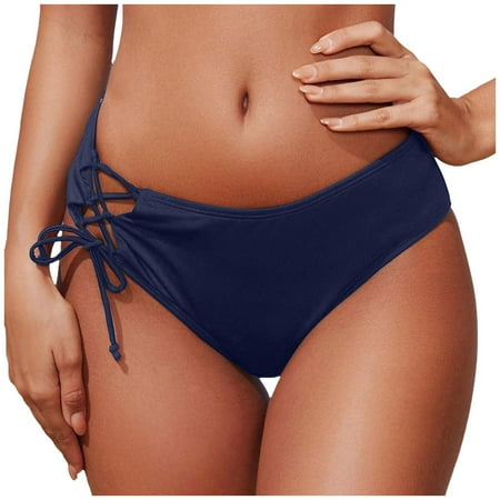 OJSFQUFP Swim Suit Women Navy Women Plus Size High Waist Bikini Bottoms Swim Briefs Beach Shorts Ruched Bottom High Cut Swim Bottom Full Coverage Swimsuit Bottom Sports Yoga Shorts Swimbottom S