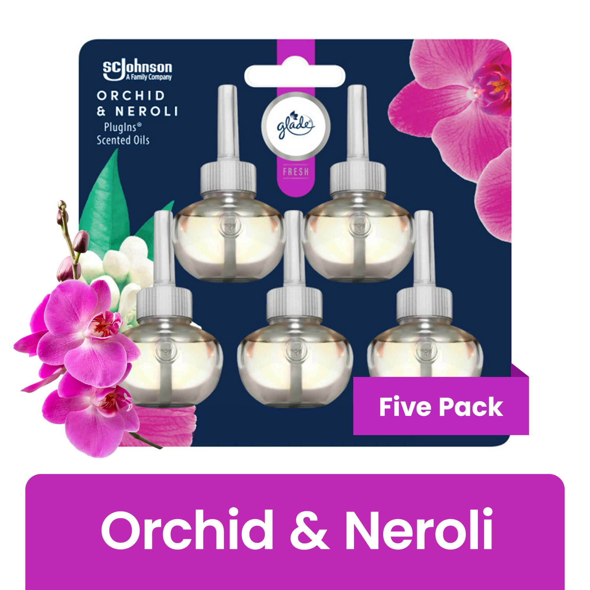 Glade PlugIns Scented Oil Refills, Air Freshener, Orchid & Neroli, Essential Oils Infused, 5 Count, 0.67 Oz