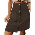thumbnail image 1 of Capreze High Waist Corduroy Skirt With Pockets Mini Skirts Women Casual Solid Color Holiday A-line Brown L, 1 of 3