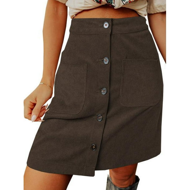 Frontwalk Ladies Loose A-line Corduroy Skirt Buttons Single Breasted ...