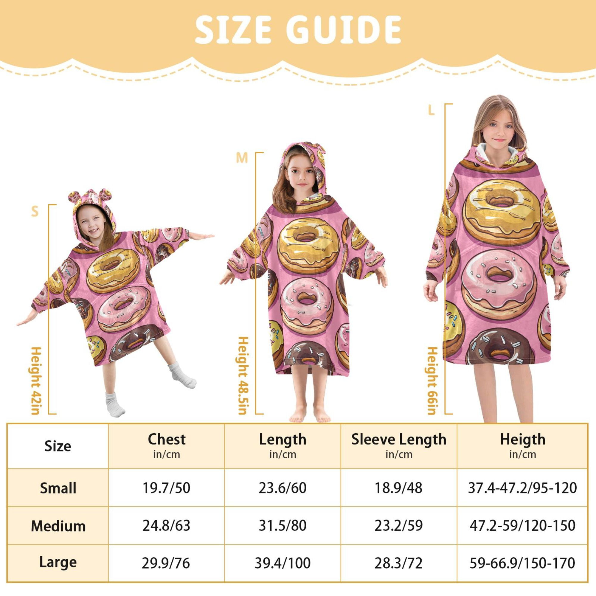 FORMRS Wearable Blanket Hoodie with Sleeves for Kids Cozy Flannel Sweatshirt, Cute Doughnuts Pattern