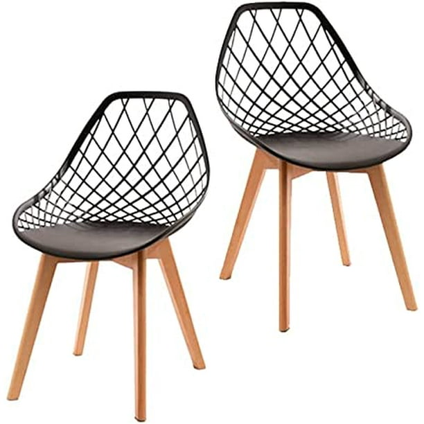 Set de 2 Sillas Wire3 Grupo Microtec para Comedor Estilo Eames Pata Madera Gruesa Asiento Tipo Rejilla PP Moderno Cocina Bar Restaurante Desayunador Minimalista Decorativa