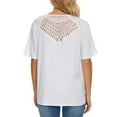 thumbnail image 4 of safuny Women's Trendy Loose Comfy Tops Solid Tops Short Sleeve Tees Round Neck Shirts Lace Patchwork Vintage Clothing Fashion Summer White S, 4 of 7