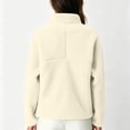 thumbnail image 5 of Womens Fuzzy Fleece Quarter Zip Pullover Sherpa Mockneck Sweatshirts Mock Neck Pullover Sweatshirts, Fluffy Sweatshirts with Zipper Pockets, Warm Fall Winter Jacket, Travel Beige M, 5 of 8