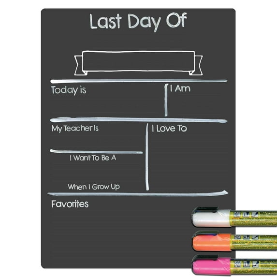 Cohas Simple Last Day of School Milestone Chalkboard, 9 by 12 inches, 3 Bright Markers