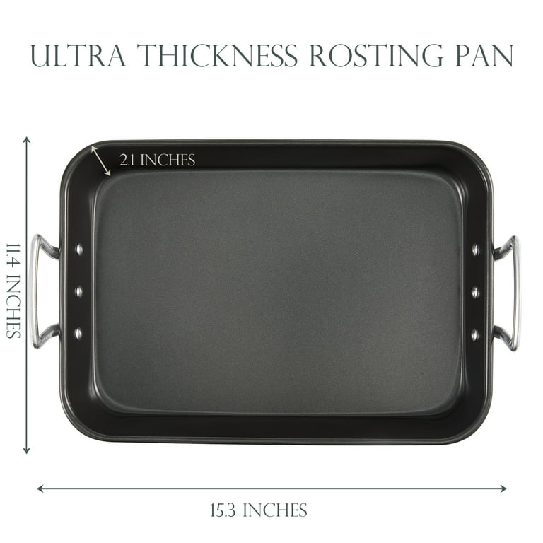 KITESSENSU Nonstick Turkey Roasting Pan with Rack 17 x 14 inch - Large  Chicken Roaster Pan for Oven - Wider Handles & Heavy Duty Construction 