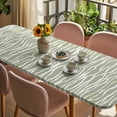 thumbnail image 3 of Green Waves Stripes Table Cloths for 8 Foot Rectangle Tables, Vintage Minimalist Lines Texture Patio Waterproof Elastic Fitted Tablecloths, Washable Rectangular Table Cover for Camping, 3 of 8