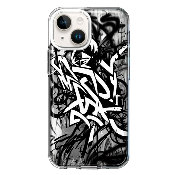 MUNDAZE Case for Apple iPhone 15 Plus Hybrid Shockproof Slim Hard Soft TPU Shell Heavy Duty Protective Phone Cover - Black White Urban Graffiti