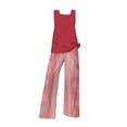 thumbnail image 4 of Women's Trousers Suit 2 Piece Sets For Women Summer Outfits Sleeveless Sets Square Neck Tops Wide Leg Crop Pants Vacation Outfits,Red Women's Trousers Suit M, 4 of 4
