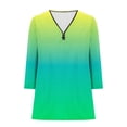 thumbnail image 5 of Penkiiy Demi-Zip Chemises pour Femmes Dégradé Imprimé Col en V Tunique Manches 3/4 Roulable Hauts Décontractés Tendance 2TG Multicolore, 5 of 5