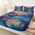 thumbnail image 4 of Castle Fairy Neon Aurora Moose King Sheets 4pcs for Teens,Glow Pine Lake Star Bedding,Teal Orange Purple,1 Fitted Sheet, 1 Flat Sheet and 2 Pillowcases, 4 of 6