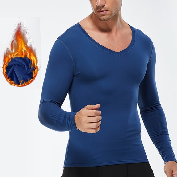 Ahabrexf Fitness Clothing, Men's Plain Solid Color Sports Warm Thick V-Neck Long Sleeve Top