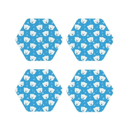 

Vsdgher Cute Polar Bear Leather Coasters for Drinks Durable Drink Coasters 4 Set for Tabletop Protection Luxurious Home Décor and Housewarming Gift-Hexagon