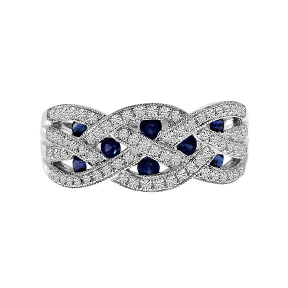 14k White Gold Sapphire and Diamond Braided Wide Band