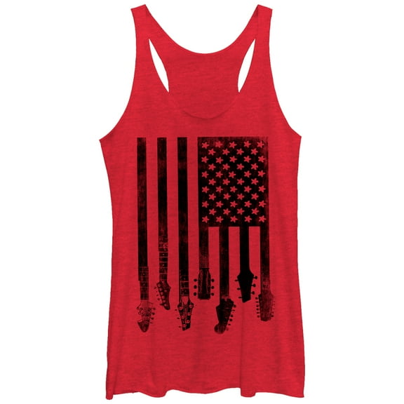 Women's Lost Gods Guitar American Flag  Racerback Tank Top Red Heather Small
