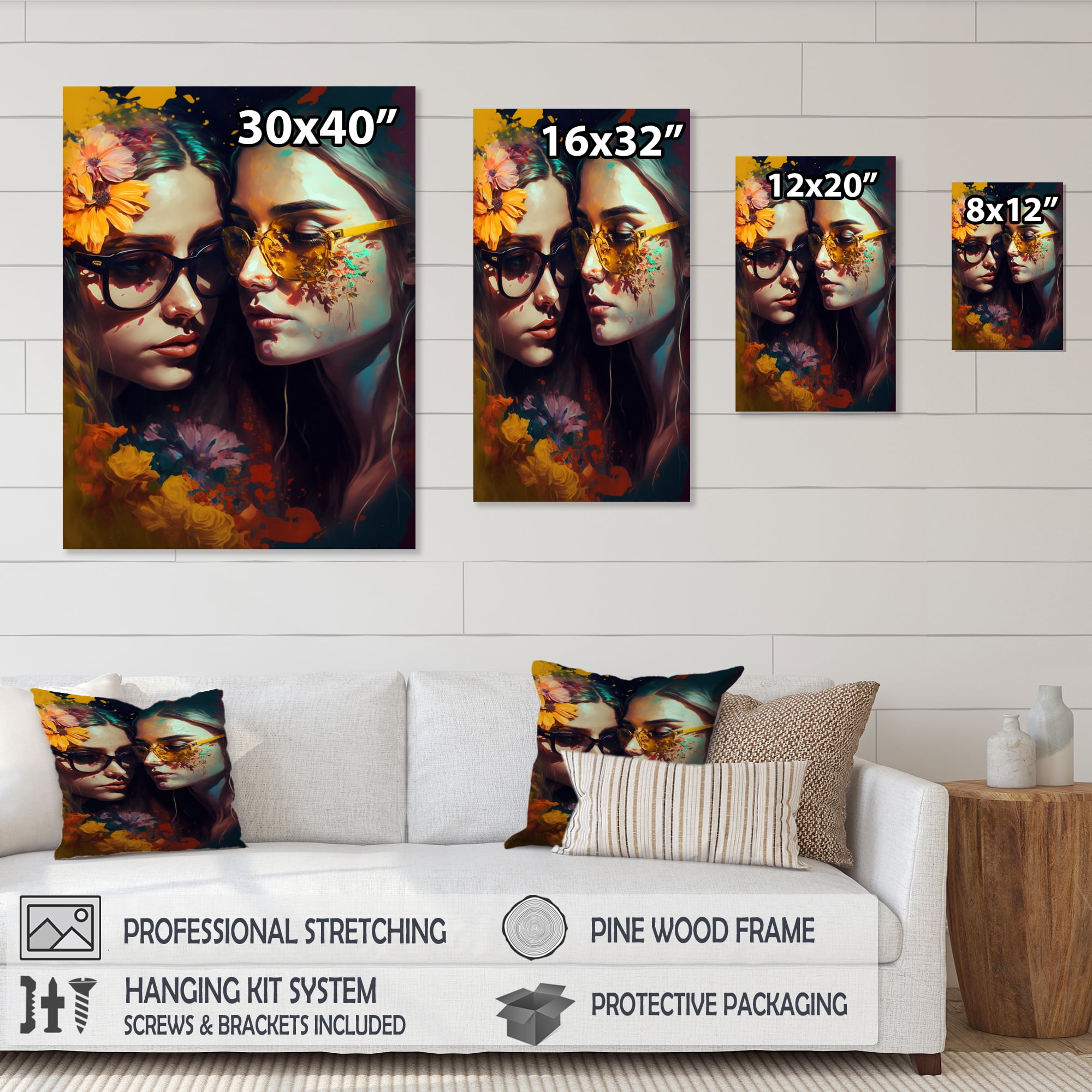 Designart Stylish Women Kissing I Canvas Wall Art