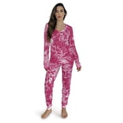 #FollowMe Women's Printed Henley Thermal Underwear Set with Jogger Pant (Tie Dye Pink, XX-Large)