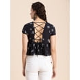 thumbnail image 3 of Moomaya Womens Styled Back Peplum Top, Printed Round Neck Vacation Crop Top, 3 of 8