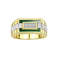 thumbnail image 1 of RYLOS Men's Rings 14K Yellow Gold Designer Ring With Diamonds and Green Quartz Rings For Men Size 11, 1 of 6