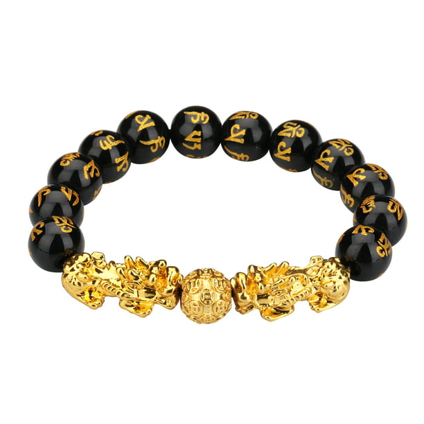 Pi Xiu Bracelet Feng Shui Black Obsidian Wealth Bracelet for Women Men  Adjustable Elastic