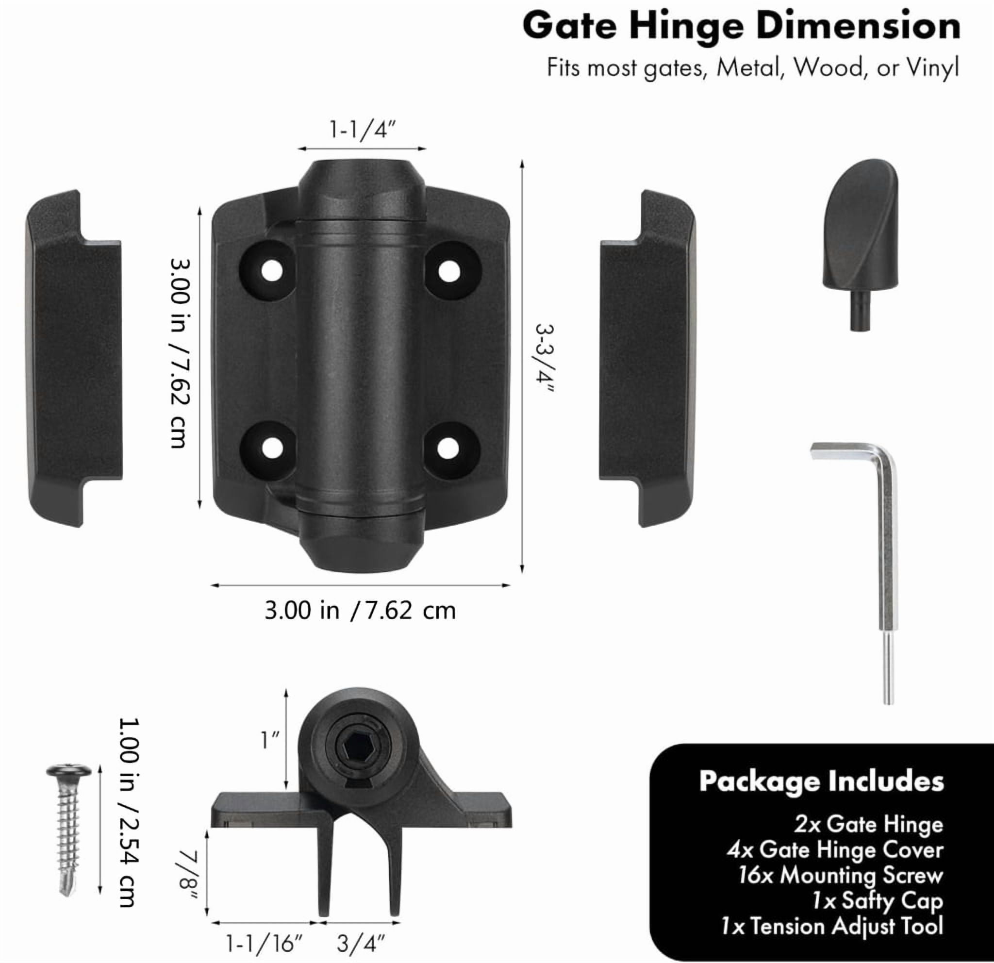 YIEMEEN 2Pcs Auto Closing Gate Hinge Hardware Heavy Duty Weatherproof Gate Hinges for Auto Closing Metal, Wood Gates Enduring