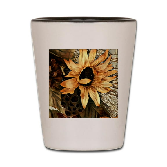 CafePress - Sunflower - White/Black Shot Glass, Unique and Funny Shot Glass