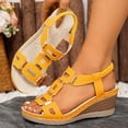 thumbnail image 3 of Rokment Women's Wedge Dressy Sandals Stylish Casual Leather Metal Buckles Platform Chunky High Heels Elastic Ankle Strap Slingback Dress Summer Shoes Yellow Size 9, 3 of 7