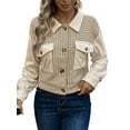 thumbnail image 2 of Flannels for Women Cropped Shacket Jacket Fashion Plaid Button Down Shirt Fall Coat Tops Khaki M, 2 of 9