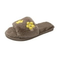 thumbnail image 2 of Viluyesy Fuzzy Slippers for Womens, Plush Soft Sole Open Toe Warm Floral Slip-On Cotton House Slippers Khaki, 2 of 9