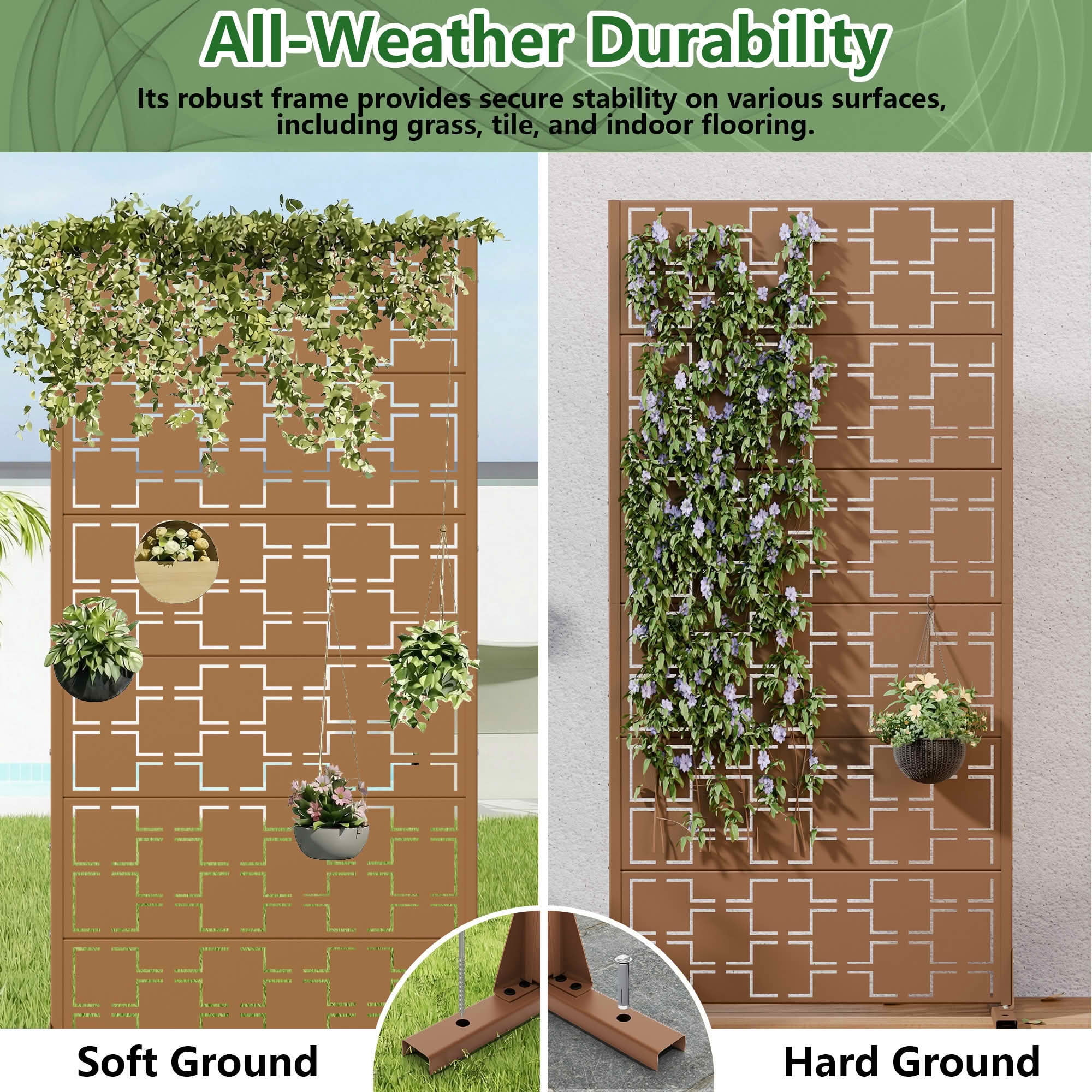 MAYEERTY 72x35x16 Inch Brown Galvanized Steel Privacy Screen, 6 Piece Set for Outdoor Garden