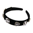 thumbnail image 1 of Diadema con joyas barrocas negras, diadema ancha con diamantes de imitación y perlas, diadema ancha de terciopelo para el pelo para mujer (elegante), 1 of 3