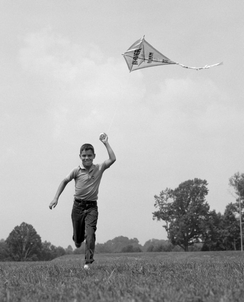 1960s Boy Running Flying Kite Poster Print By Vintage Collection