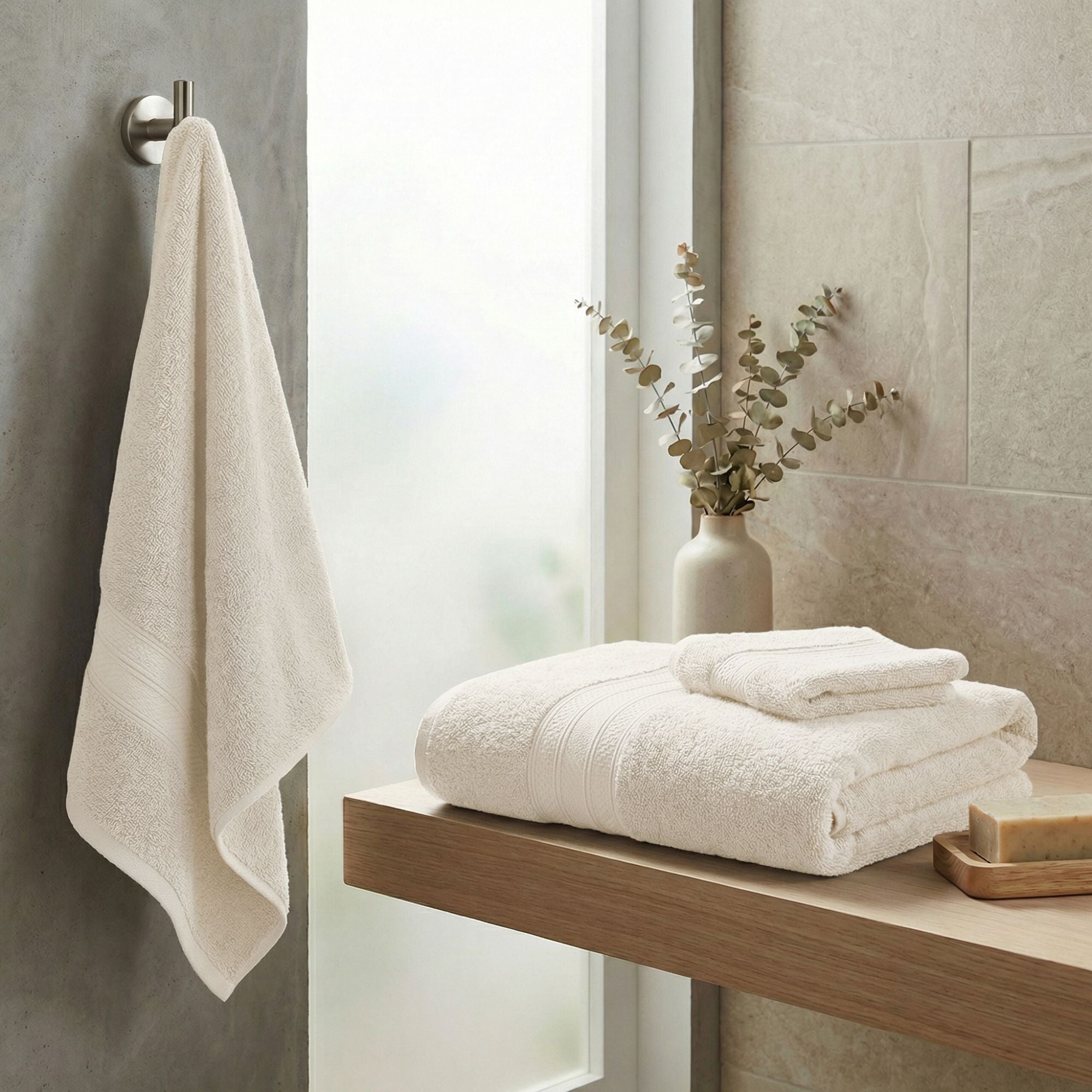 Superior Atlas Heavyweight Plush 3 Piece Cotton Towel Set, Almond