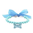thumbnail image 2 of Imitation Pearl Pet Necklace with Rhinestone Heart for Small Dogs and Cats, Cute Bow Jewelry Neck Chain Accessory for Party, Sky BlueM, 2 of 3