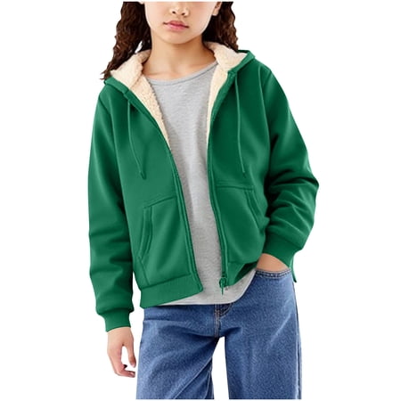 Hinvhai Girls Zip Up Hoodies Cropped Sweatshirts Long Sleeve Jackets with Pockets Kids Tops Clothes Green 9