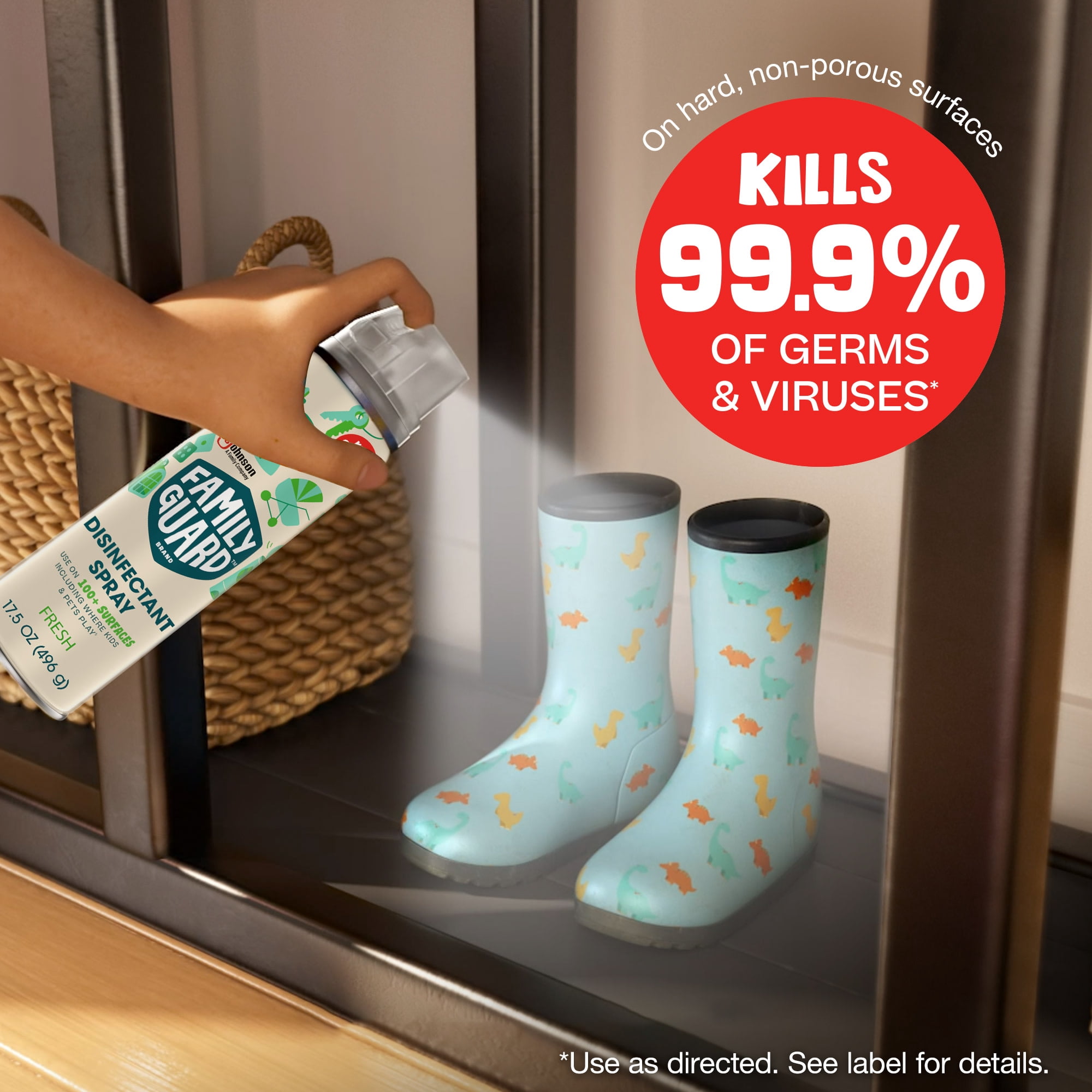 (2 pack) FamilyGuard Brand Disinfe Countant Spray 17.5 oz, Fresh. Disinfe Counts 100+ hard, non-porous surfaces including where kids & pets play.