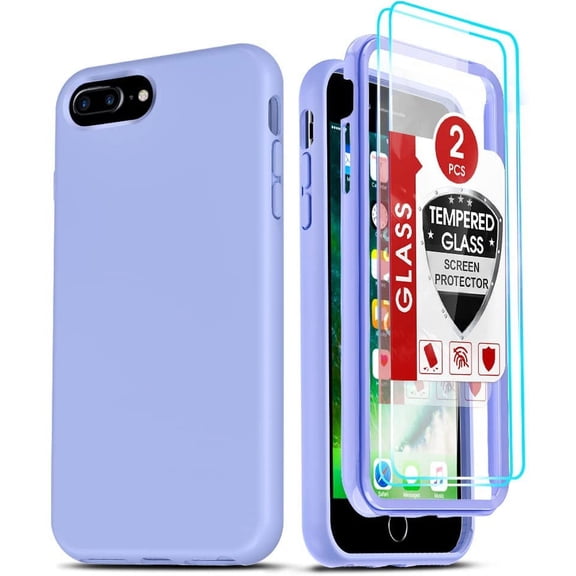 LeYi for iPhone 8 Plus Case, iPhone 7 Plus Case with [2 x Tempered Glass Screen Protector], Full-Body Shockproof Soft Cute Silicone Protective Phone Cover Case for iPhone 6s/6 Plus, Violet