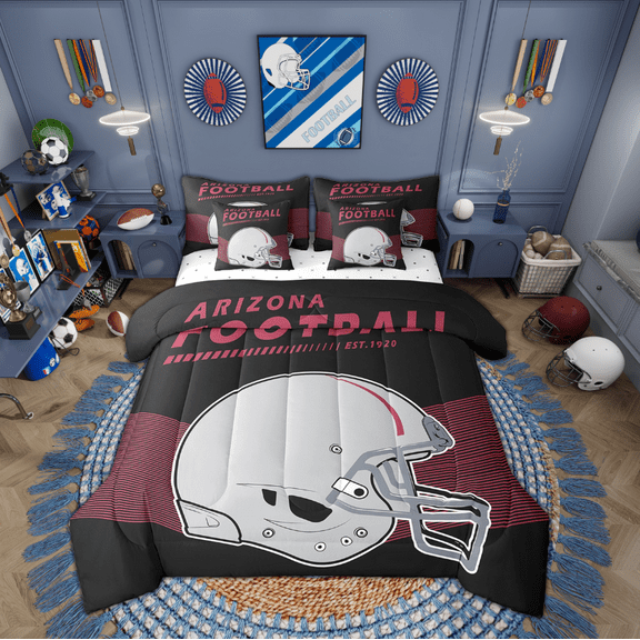 Erosebridal American Football Comforter Set with Sheets Sports Ball Game Comforter Set Bed-in-a-Bag Twin 7-Piece,Arizona(1 Comforter, 1 Flat Sheet 1 Fitted Sheet 2 Pillowcases 2 Throw Pillow Covers)