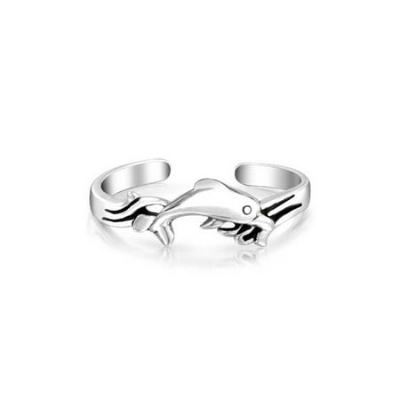 Nautical Toe Rings For Women Nautical Dolphin Shape Craved Midi Toe Ring For Women For Teen Polished 925 Silver Sterling Adjustable ()