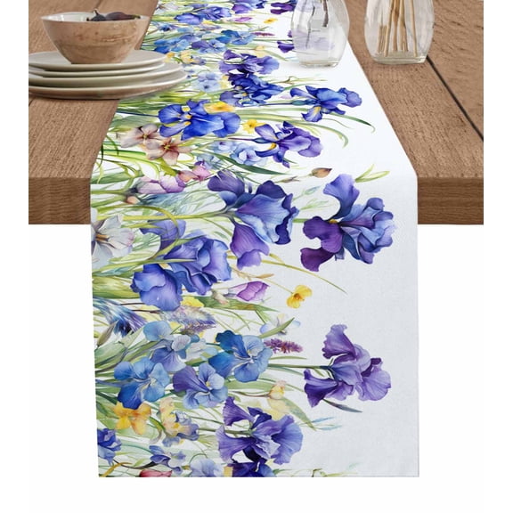 Hokiten Table Runners 120 Inches Long Dress Scarves, Blue Spring Floral Farmhouse Coffee/Dining/Kitchen Table Runner for Living Room, Watercolor Flowers Summer Botanical 13x120 Inch