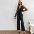 thumbnail image 2 of Elegant Metallic Long Sleeve V-Neck Bodycon Jumpsuit with Lace & Sequin Details – Formal Evening Party Pantsuit, 2 of 6
